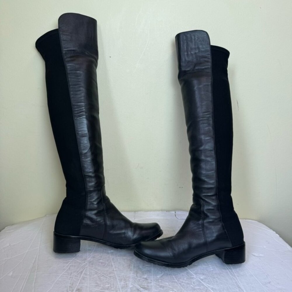 STUART WEITZMAN 5050 Leather OverThe Knee Boots Stretch Tall Block Heel Minimal - Picture 3 of 16